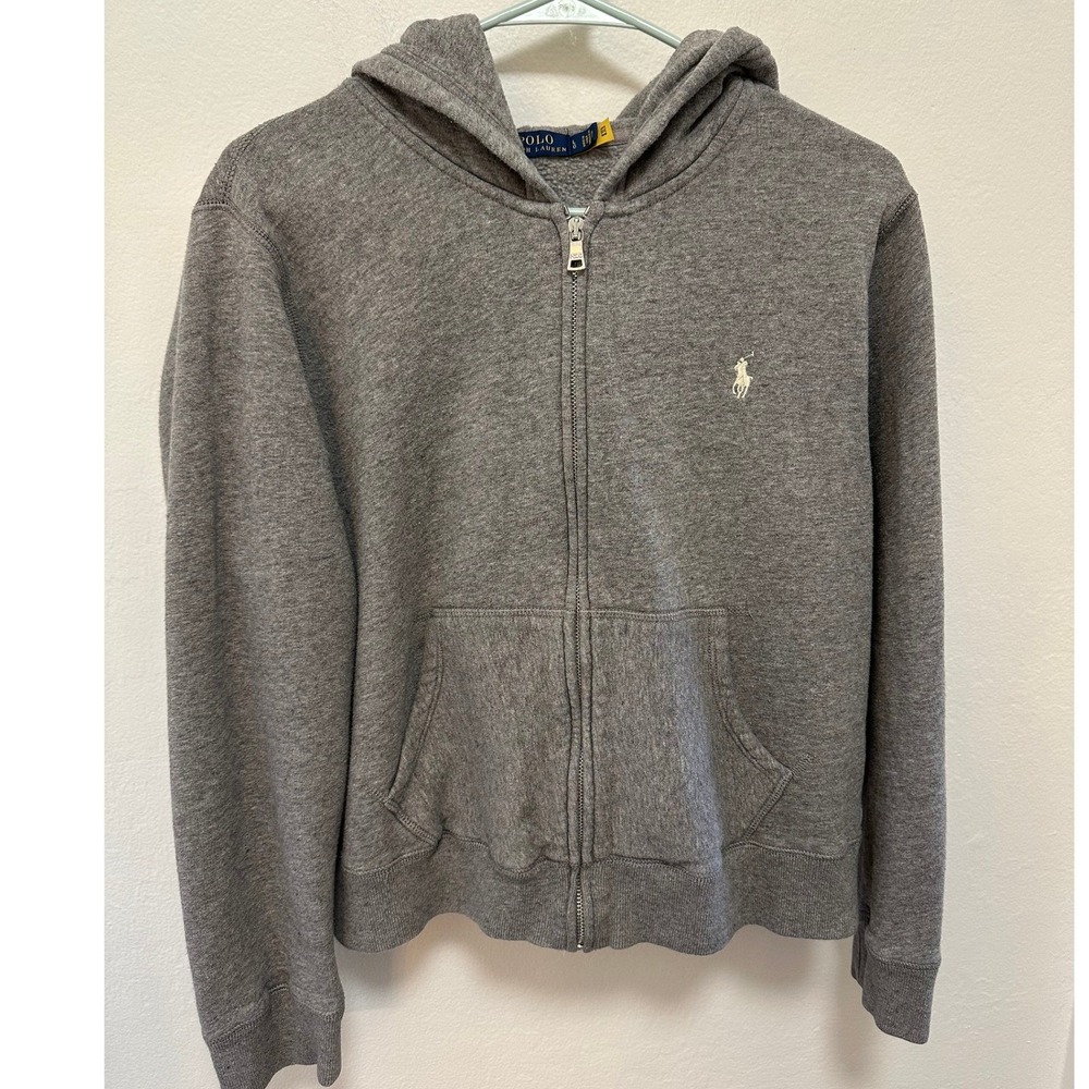 Polo Ralph Lauren Kids Full Zip Up Hoodie‎ Gray Long Sleeve Pony Logo Size L - Picture 2 of 8